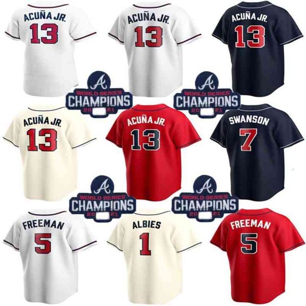 

13 ronald acuna jr. jersey 1 ozzie albies 5 freddie an 7 dansby swanson marcell ozuna max fried austin riley baseball jerseys mens, Black