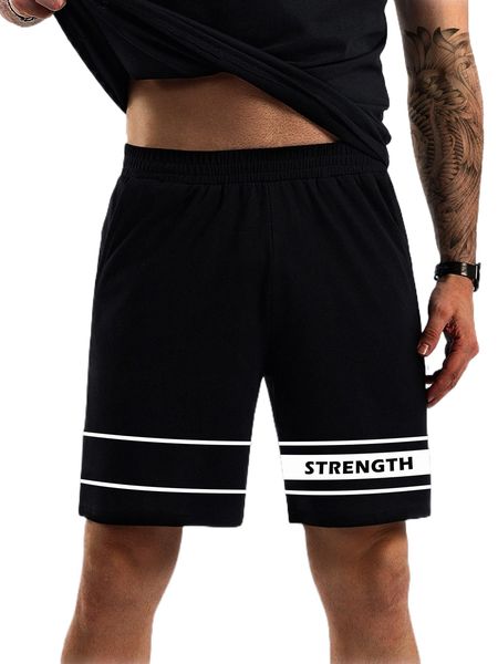 

men striped & letter graphic shorts 76u3#, White;black