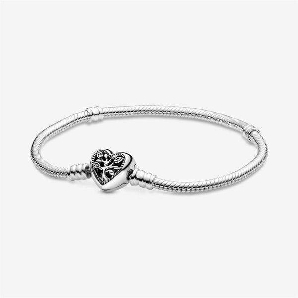

100% 925 sterling silver family tree heart clasp snake chain bracelet fit authentic european dangle charm for women fashion diy je281t, Golden;silver