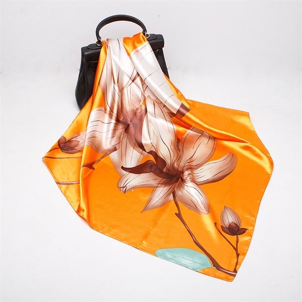 

luxury fashion square silk scarf for women neck hair bandana shawl ribbon tie bag scarves girls 90cm 220615, Blue;gray