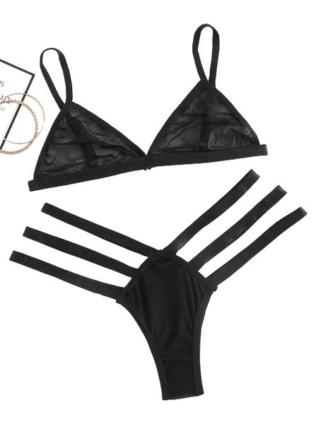 

ladder cutout sheer lingerie set s9qu#, Black;red