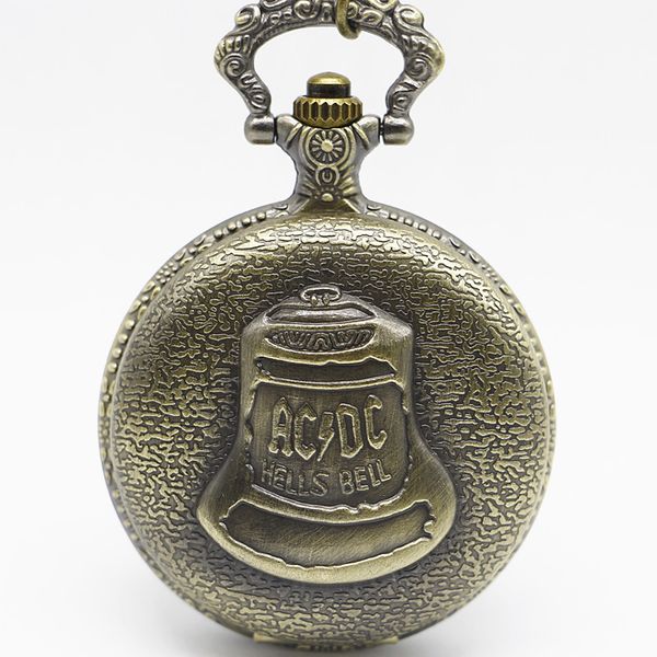 

bronze pocket watch vintage acdc hells bell theme quartz necklace pendant men children gifts, Slivery;golden