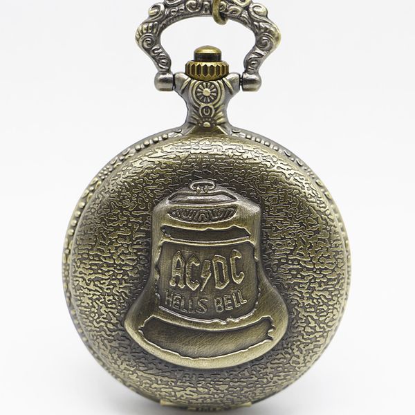 Бронзовые карманные часы винтажные ACDC Hells Bell Theme Theme Quartz Collecle Pendant Men Kids Gifts