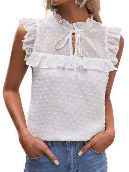 

tie front ruffle trim blouse 86o7#, White