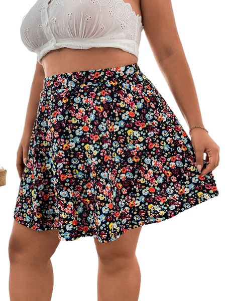 

plus ditsy floral flare skirt z4qf#, Black