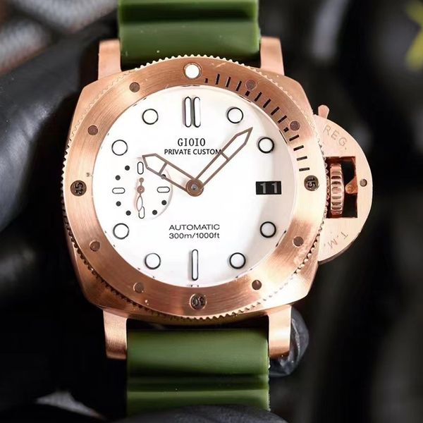 

mens mechanical automatic watch black green rubber rose gold white, Slivery;brown