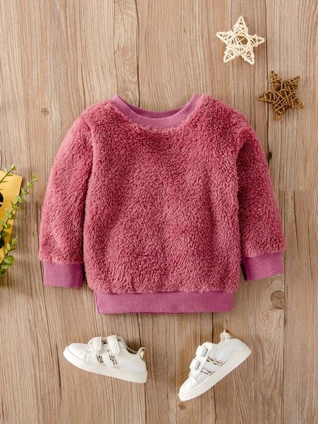 

baby round neck flannel pullover she, Black