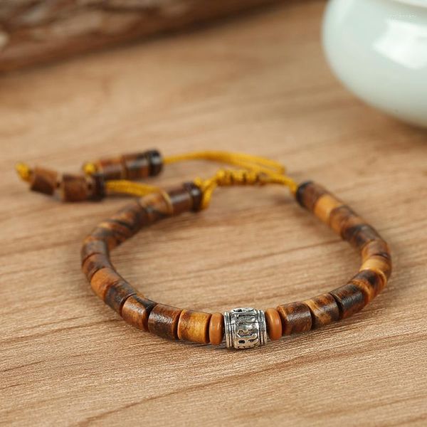 Braccialetti con ciondoli Buddista tibetano Proverbi di sei parole Bracciale con scritte Tessuto a mano Pelle di tigre Legno di sandalo per uomo Bracciale con cordaCharm Lars22