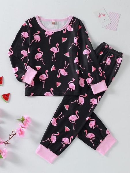 

toddler girls flamingo and watermelon print tee & sweatpants she, White