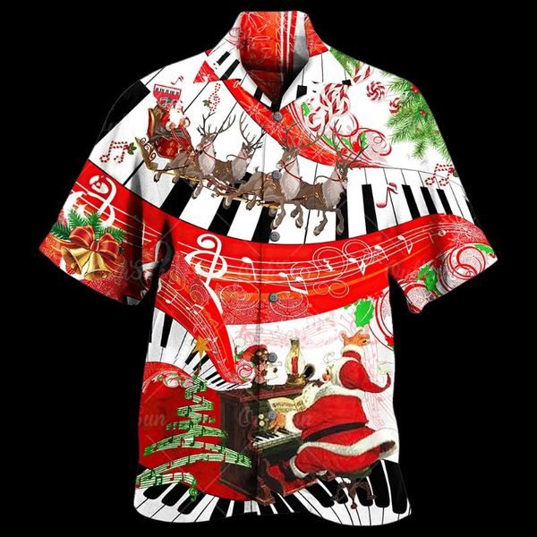 Мужские повседневные рубашки Гавайские Санта -Клаус Мужская рубашка пляж Лето Свободный мода Круткий рукав для мужчин Негабаритная тренда футболка