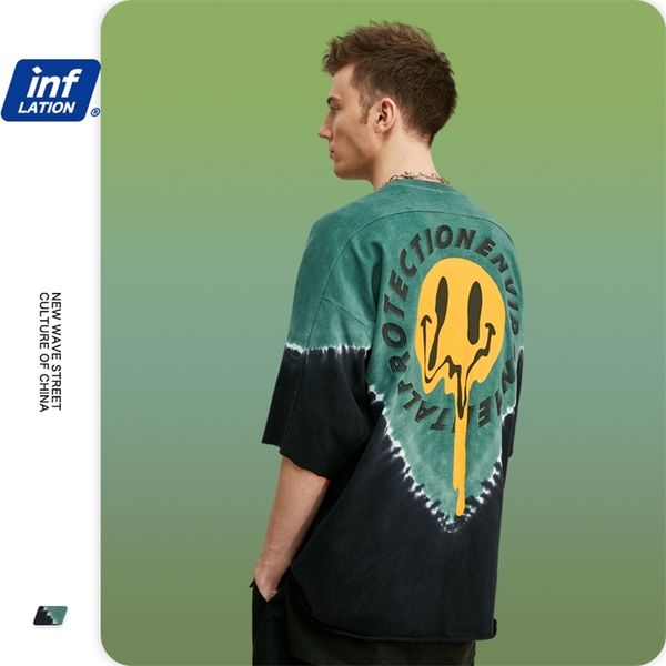 

inflation fashion cotton men t shirt tie dyed short sleeved t shirt streetwear couple hip hop casual men s t shirt lj200827, White;black