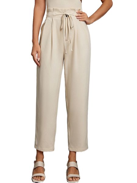 

plicated detail knot front tapered pants 249j#, Black;white