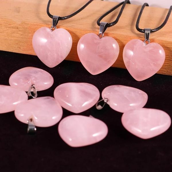 Pietra naturale 25mm Ciondolo a forma di cuore Reiki Healing Chakra Cristallo Occhio di tigre Quarzo rosa Ametista Agata Avventurina Collana per gioielli da donna