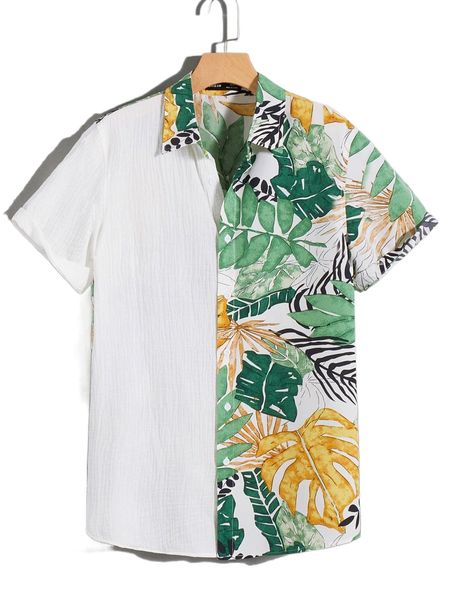 

men colorblock tropical print shirt m6po#, White;black