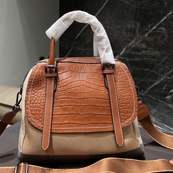 

classic tartan tote bag cross body bags shoulder handbag large capacity women genuine leather canvas splicing zipper closure purse back zip