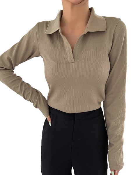 

dazy solid ribbed knit polo neck tee i1nd#, White