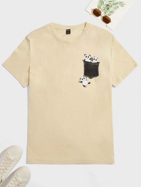 

men pocket & panda print tee u87y#, White;black
