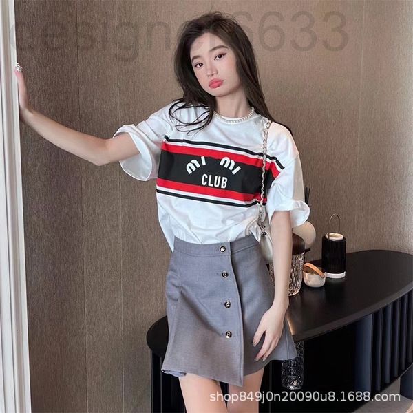 

women's t-shirt designer mm home spring and summer cotton classic black red stripe stitching foaming letters men's same versatile, White