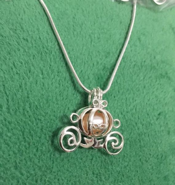 Collane con ciondolo Argento sterling Carrozza di zucca Gabbia di perle Collana con medaglione Fai da te Natale Gioielli per San Valentino Collana con ciondolo