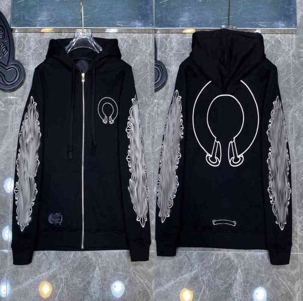 

fashion mens designer sweatshirts classic brand ch loose hoodie horseshoe sanskrit print luxury zipper jacket pullover hooded coat women sw, Black