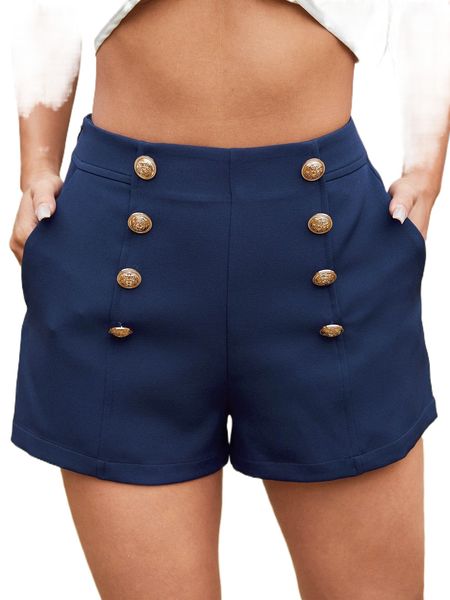 

solid double button detail shorts d5lf#, White;black