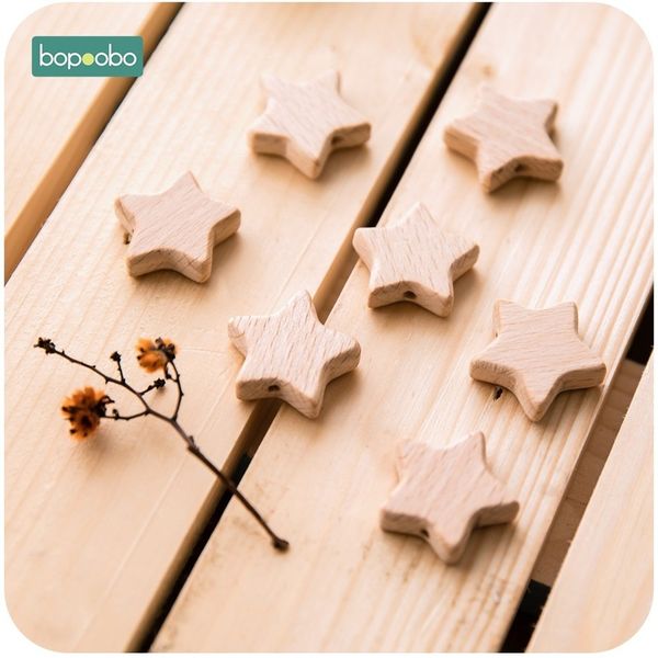 

bopoobo 100pc beech wooden star beads teether chewable star shape food grade material beech beads bpa wooden teething bead 220407