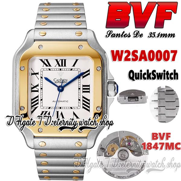 Bvf V3 Bv0007 Japan Miyota 9015 Modify 1847mc Automatik-Damenuhr, 35,1 mm, weißes Zifferblatt, römische Markierungen, Schnellschalter, zweifarbig, Gold