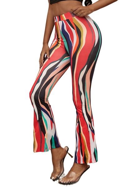 

sxy allover print flare leg pants j4t4#, Black;white