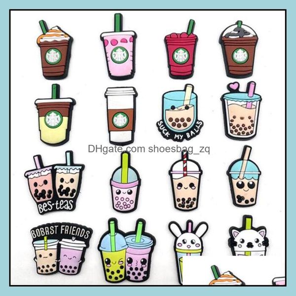 

shoe parts accessories shoes pvc drink milk tea croc charms soft rubber decoration buckle clog charm bracelet wristband part drop delivery, White;pink