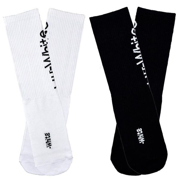 

men's socks hip hop fashion off harajuku street style white long men skateboard basketball stripe compression calcetines, Black