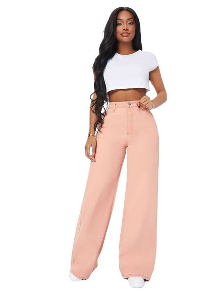 

sxy solid wide leg jeans a6pr#, Blue