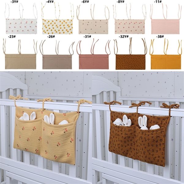 

baby bed hanging storage bags cotton born crib organizer toy diaper pocket for crib bedding set accessories nappy store bags 220816