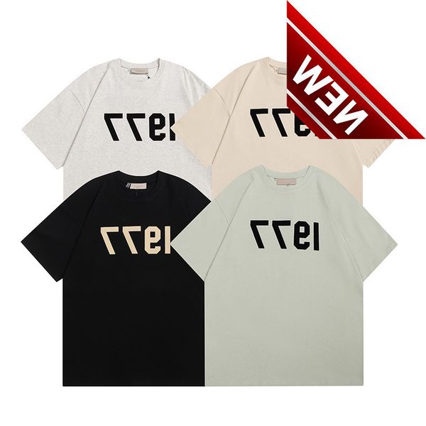 

50% off discount ess summer new fog season 1977 flocking printed cotton short sleeve t-shirt for men and women couple top, White;black
