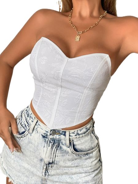 

jacquard bandana hem crop tube u9r1#, White