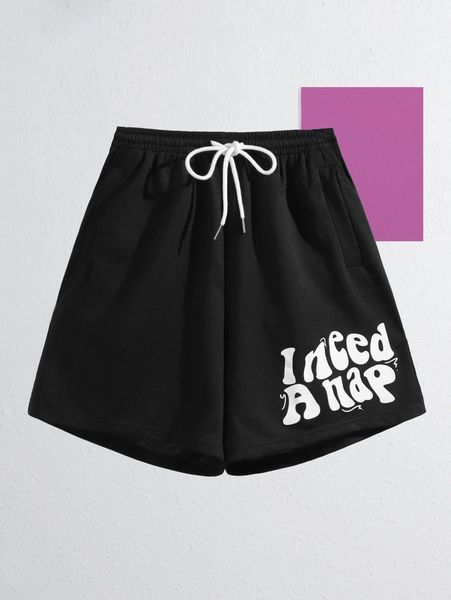 

x abbicreates studio slogan graphic drawstring shorts g5qf#, White;black