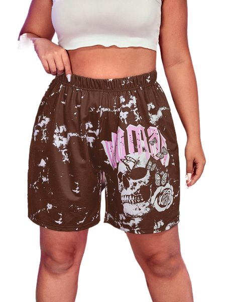 

plus tie dye letter & skull print shorts b6rr#, Black