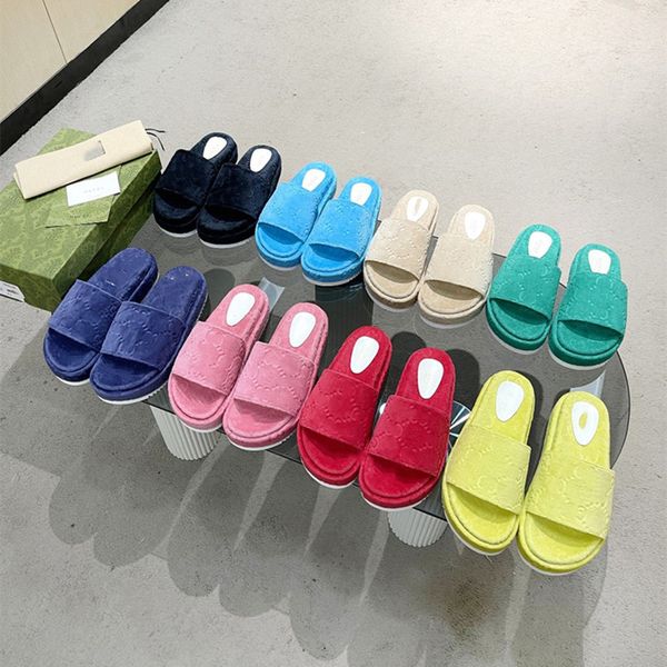 

designer platform slippers thick bottom womens sandals letter g embroidery slides lady candy color wedges canvas sandal high heel summer cas, Black