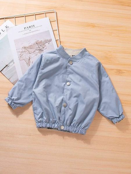 

toddler boys bear print elastic hem button up jacket she, Blue;gray