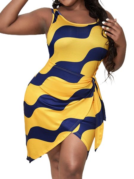 

sxy plus colorblock wrap hem tie side dress w6jc#, Black