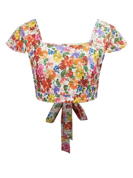 

plus allover floral print tied backless k7o8#, Black