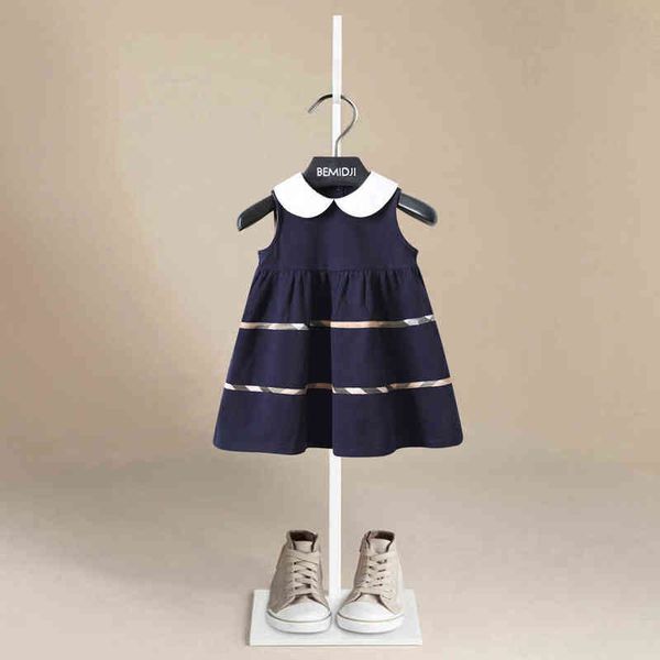 

summer casual fashion turndown collar baby girls dresses kids sleeveless plaid british style a-line princess dresses for girls g220506, Red;yellow