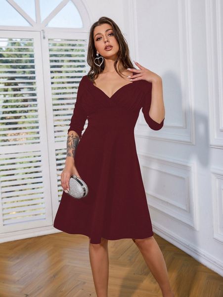 

solid sweetheart neckline dress s26x#, Black;gray