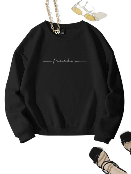

letter print drop shoulder sweatshirt 22uw#, Black