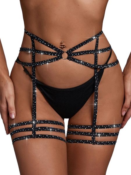 

rhinestone studded garter 84hh#, Black;red