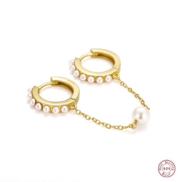 

hoop & huggie 925 sterling silver double circle earrings for women imitation pearl pave setting cartilage luxury party jewelryhoop, Golden;silver