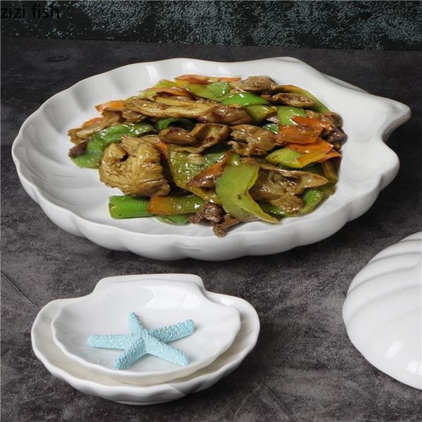 Geschirr Teller Shell Platte Kreative Reine Weiße Keramik Snack Haushalt Kuchen Dessert Unregelmäßige Gericht Geschirr Bone China Geschirr Sets