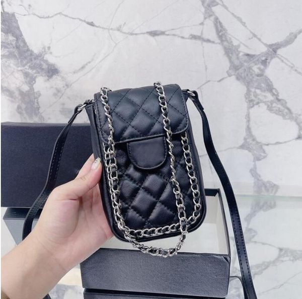 

tz 2022 women vinatge classic mini flap quilted chain around bags phone holder silver chain shoulder totes real leather strap crossbody luxu