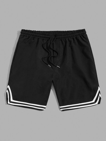 

men drawstring waist contrast tape shorts q30j#, White;black