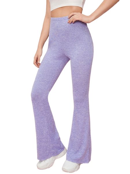

elastic waist flare leg marled pants e7rv#, Black;white