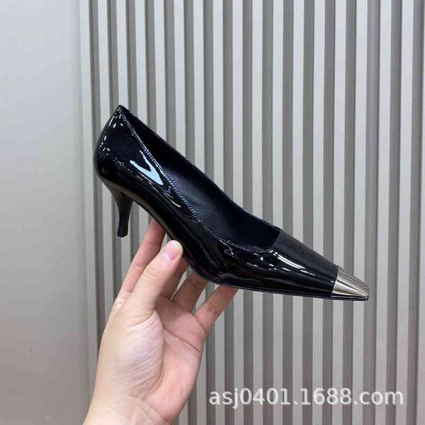 

rose's dress shoes same high heels women's metal square head thin single shoes shallow mouth patent leather matte workplace ol f9u, Black